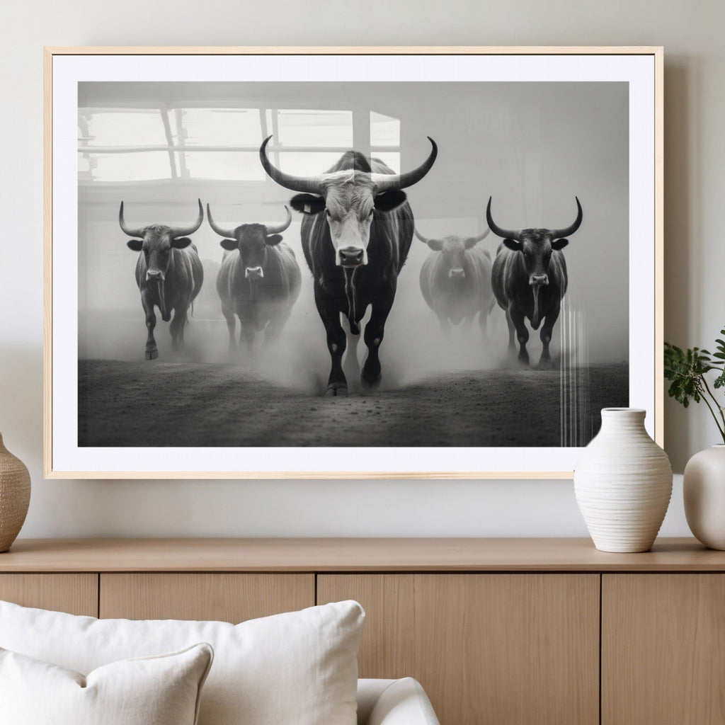 Texas Longhorn Wall Art Canvas Print, Framed Speckled Cow