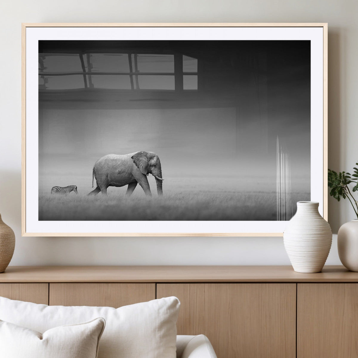 Elephant and Zebra Wall Art Canvas Print, Modern Artwork