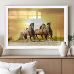 Wild Horses Wall Art Canvas Print, Framed Galloping Herd