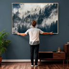 Foggy Mountain Forest Canvas Print, Misty Pine Trees Nature Wall Art