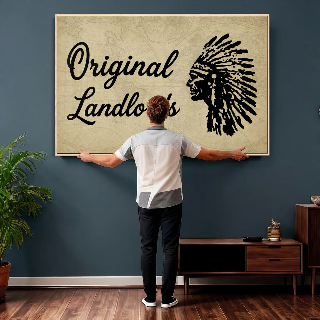 Original Landlords Wall Art Canvas Print, Native American Silhouette Artwork
