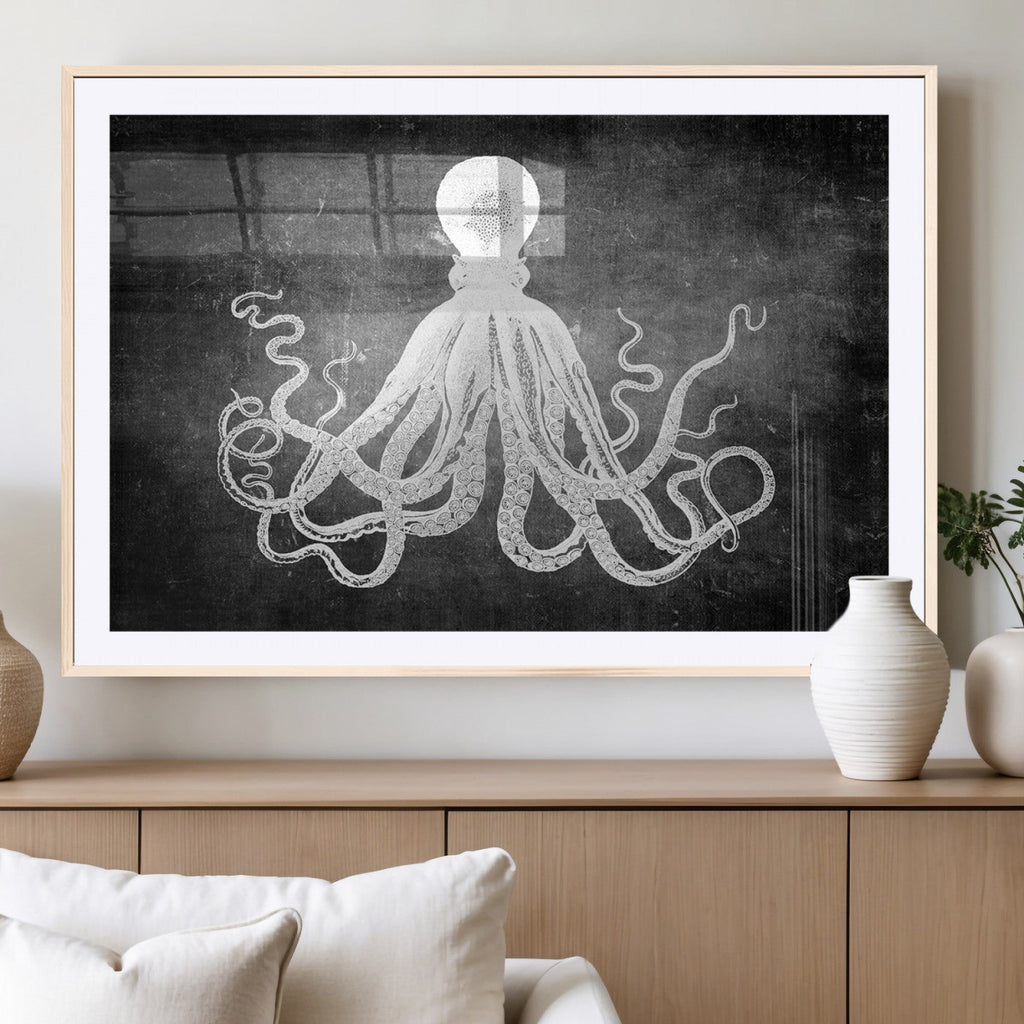 Black White Octopus Wall Art Canvas Print