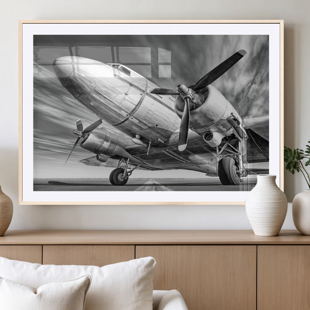Vintage Airplane on Runway Canvas Print