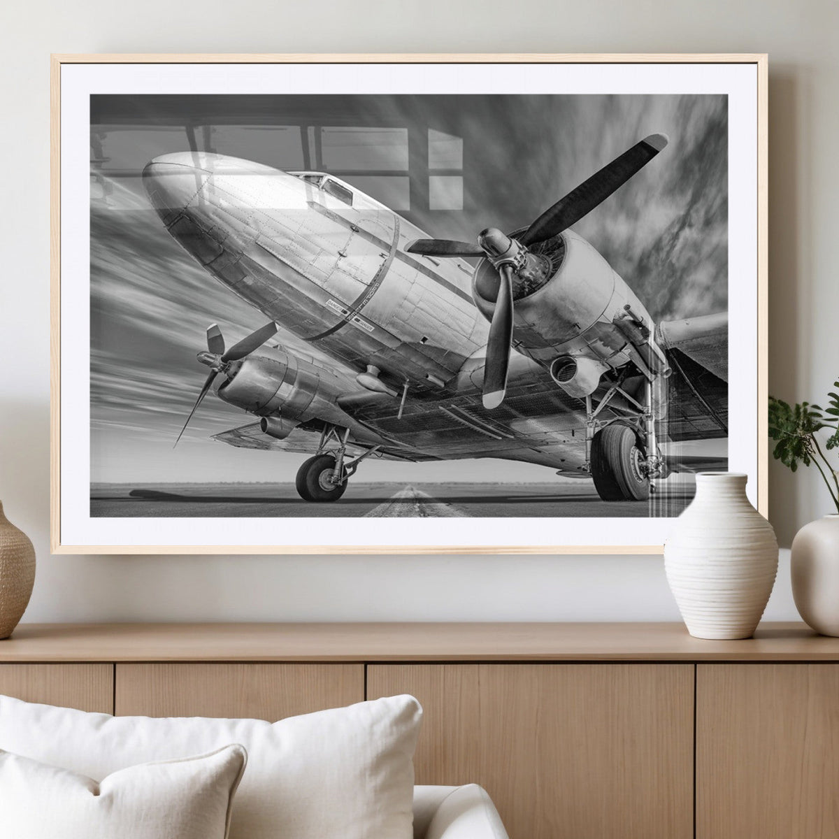 Vintage Airplane on Runway Canvas Print