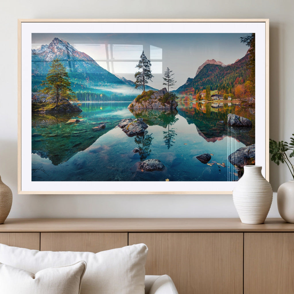 Crystal Clear Lake Wall Art | Mountains Wall Art Canvas | 3 Panel Landscape
