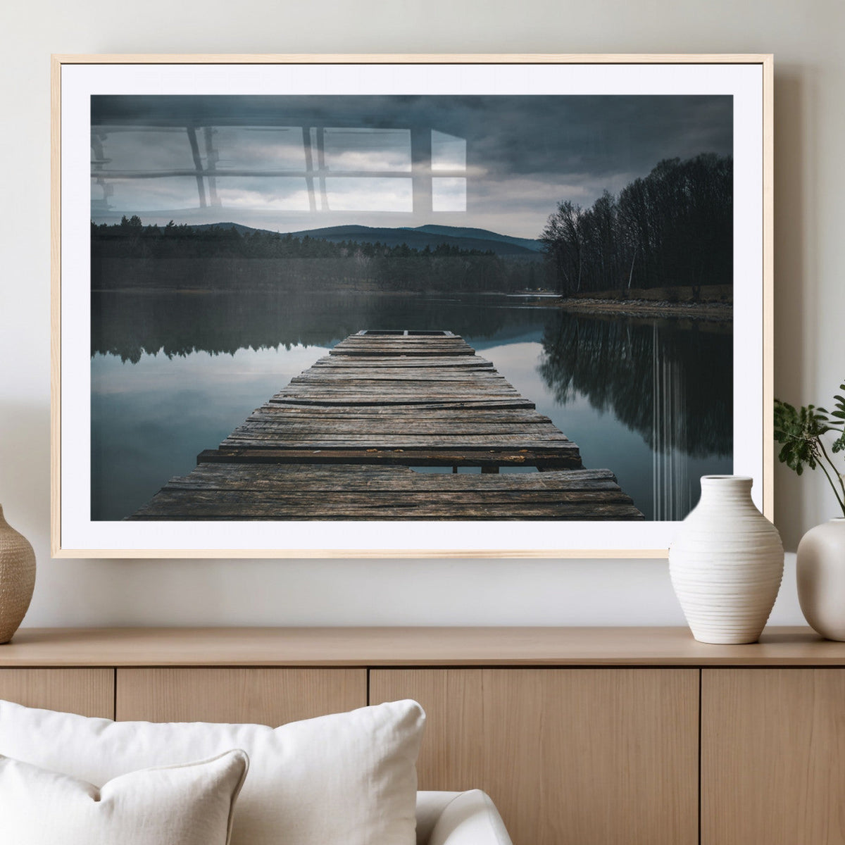 Wooden Bridge Near Lake Wall Art Canvas Print