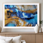 Blue Orange Marble Fluid Effect Canvas Wall Art Print