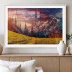 Mountain and Daylight Red Sunset Wall Art Canvas Print
