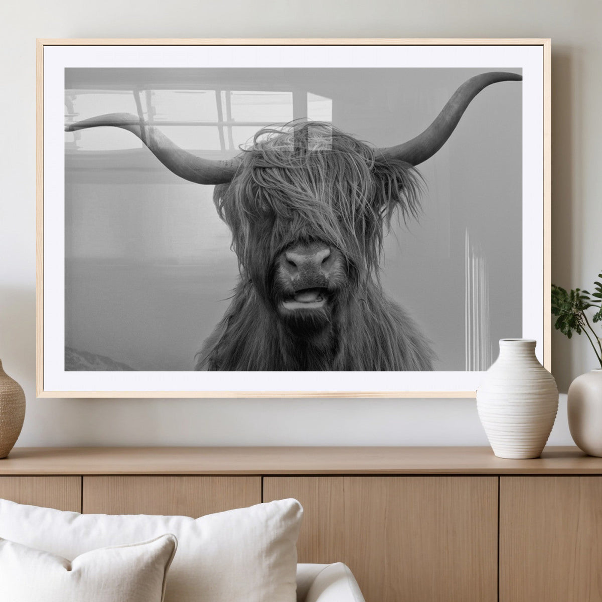 Texas Cow Wall Art Canvas, Texas Longhorn Cattle Canvas Print