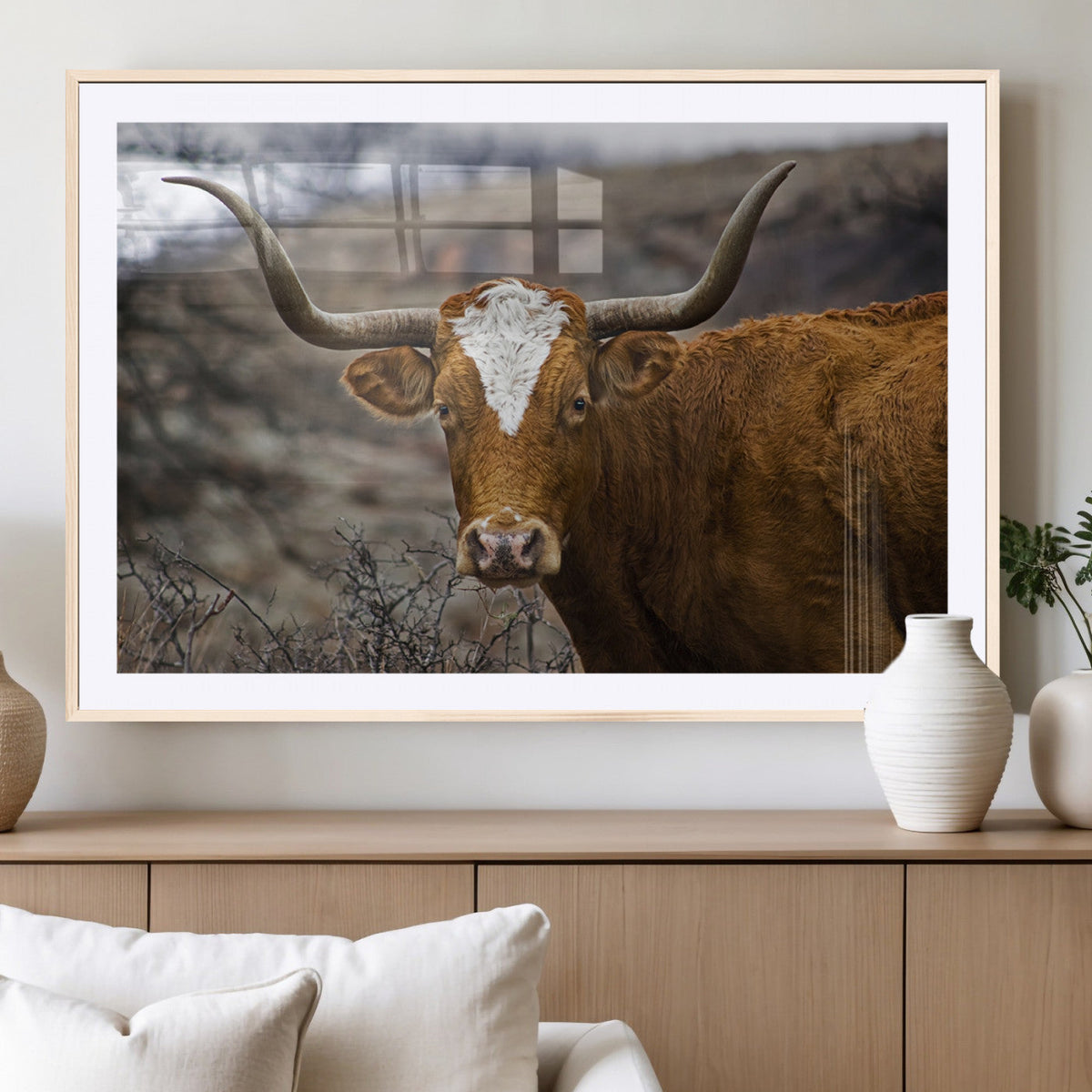 Framed Big Cow Animal Wall Art Canvas Print