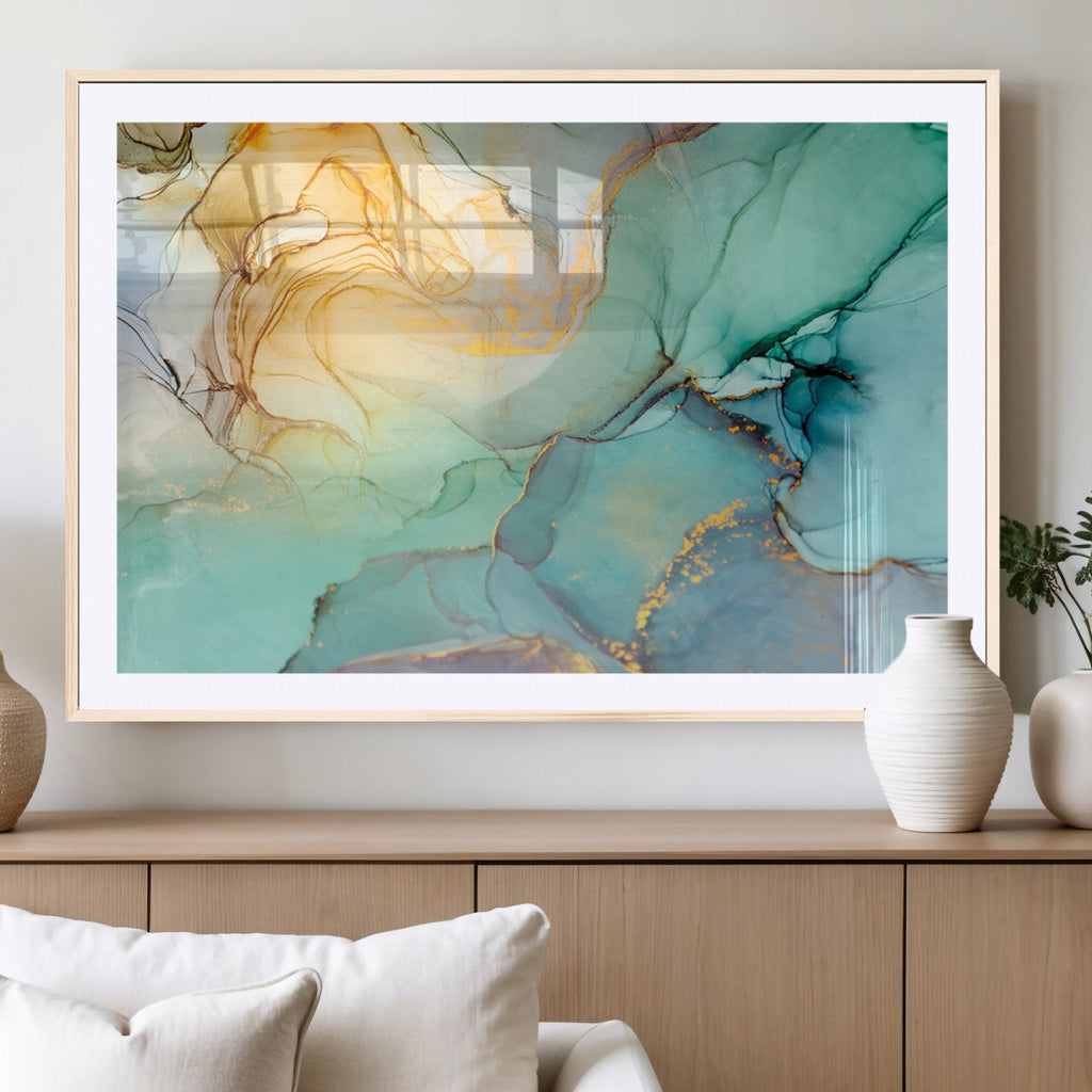 Green Marble Fluid Effect Abstract Canvas Wall Art Print