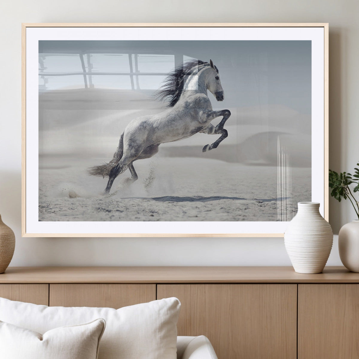 Prancing Horse Desert Large Wall Art Canvas Print, Majestic Horse Animal Artwork
