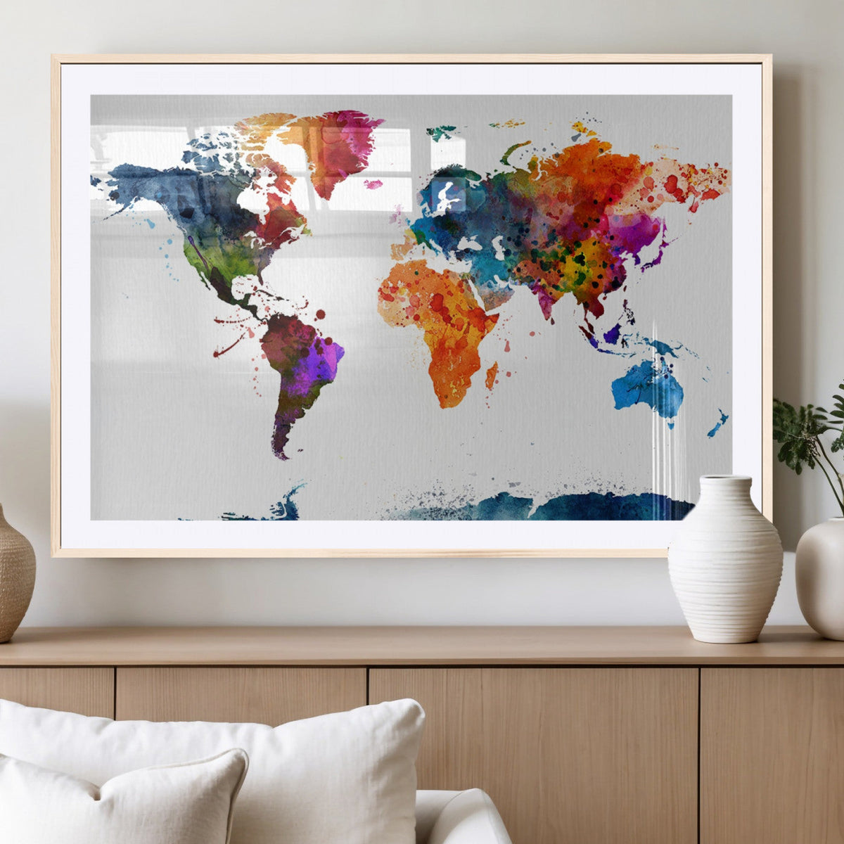 Bold Colorful World Map Canvas Print | Detailed Map of the World Wall Art