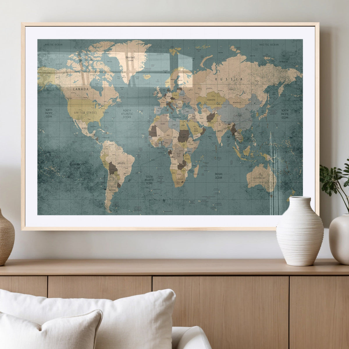Classic World Map Canvas Print | Framed Vintage Map Wall Art
