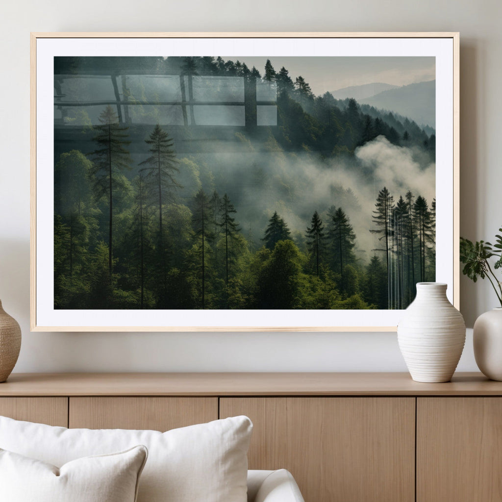 Misty Forest Wall Art Premium Canvas Print, Foggy and Serene Atmosphere