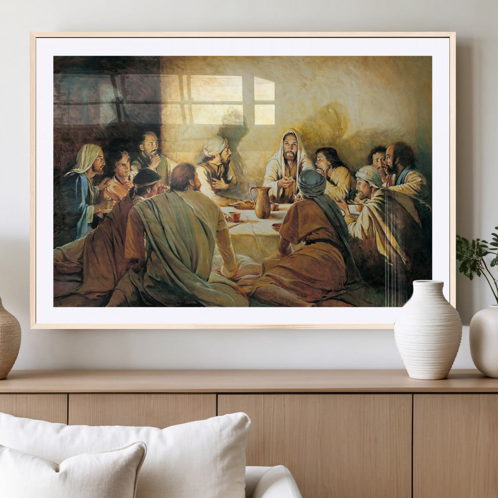 Last Supper Wall Art Canvas Print, Framed Jesus Artwork, Sacred Dining Scene