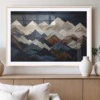 Rustic Mountain Landscape Wall Art Canvas Print, Framed 3D Wooden Effect Mountain Art