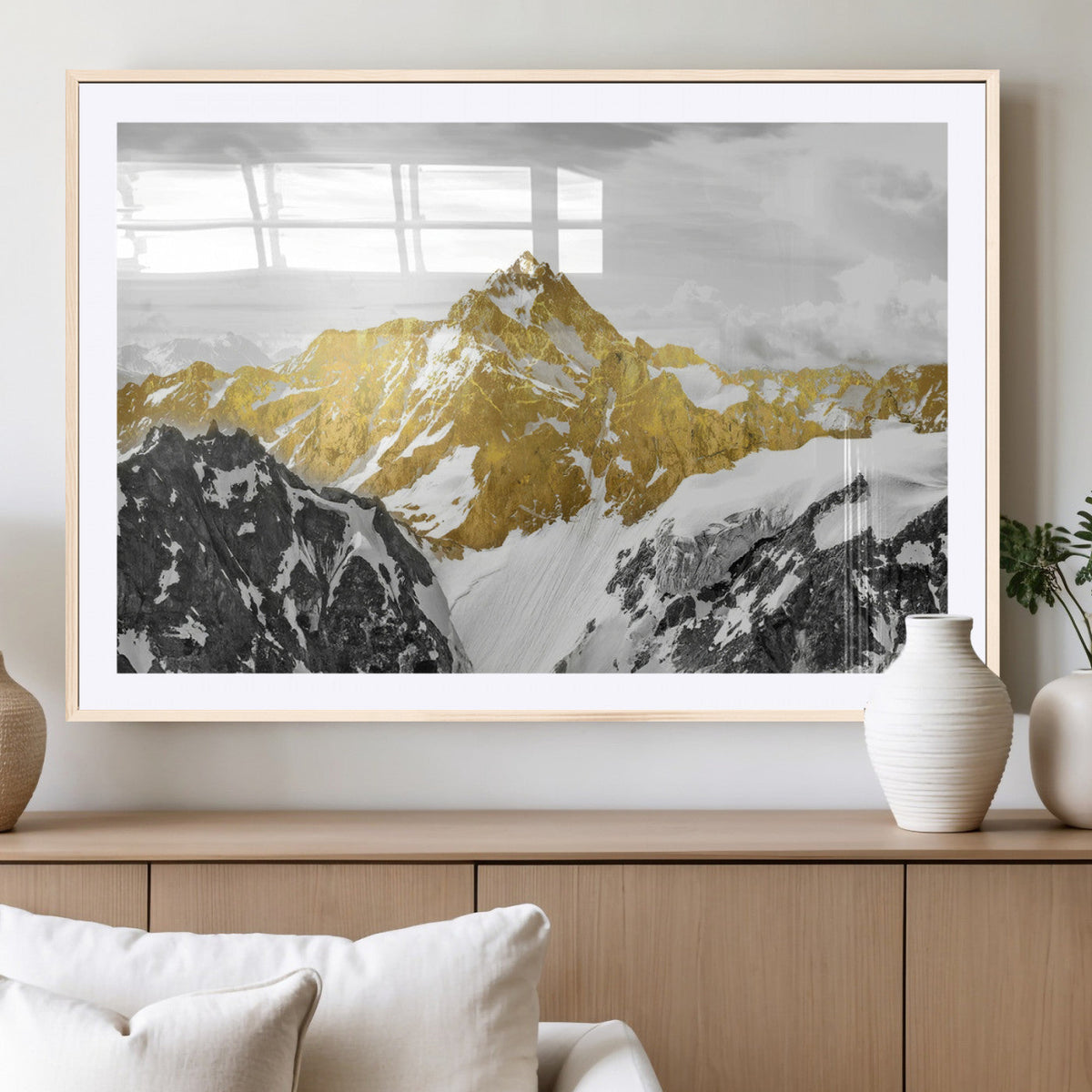 Gold Abstract Mountains Wall Art Print on Canvas, Nature Wall Art Print