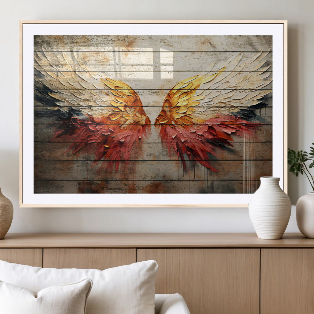 Abstract Angel Wings Canvas Wall Art, Modern Angelic Wings Decor, Framed and Ready to Hang