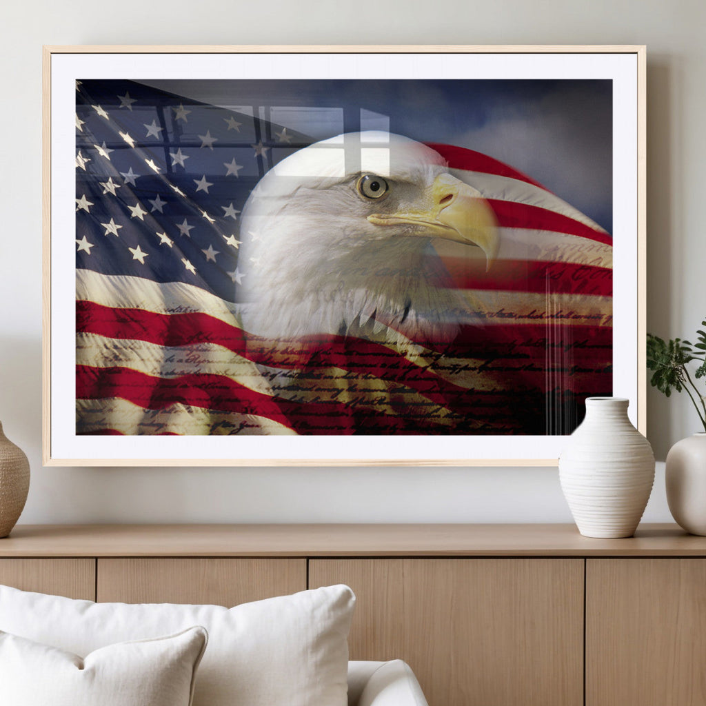 American Flag Eagle Symbol Wall Art Canvas Print, Patriotic American Flag Eagle Wall Art