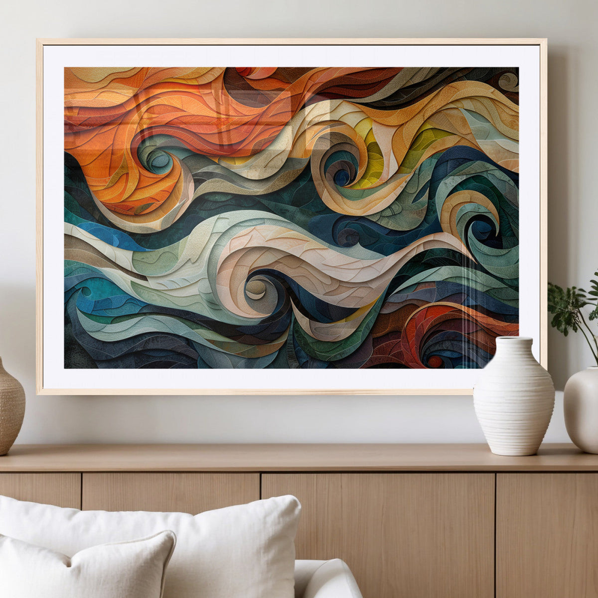 Abstract Wave Wall Art, Ready to Hang Framed Canvas Print | Extra Large 3 Piece Canvas Wall Art