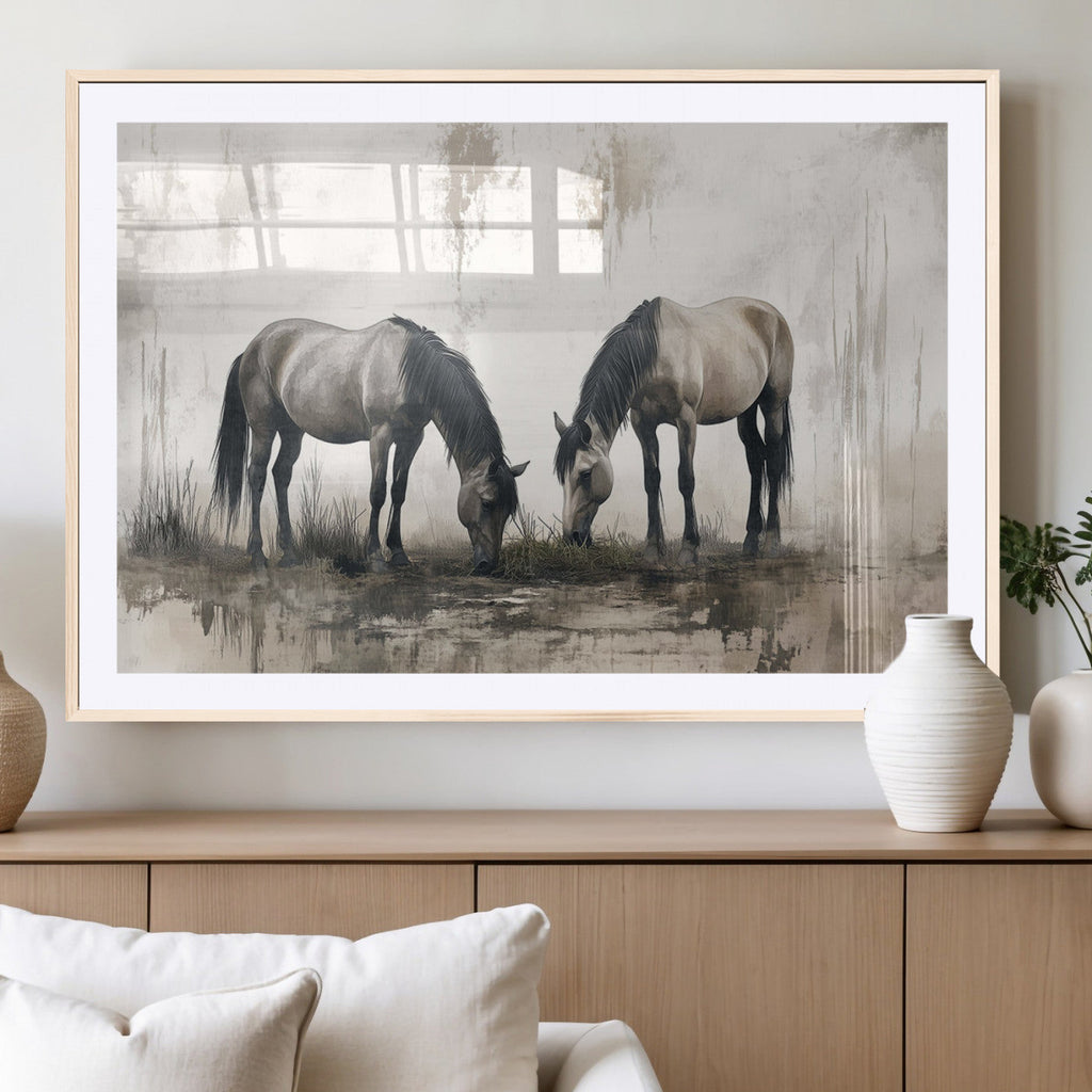 Chinese Ink Style Vintage Horses Wall Art Canvas Print