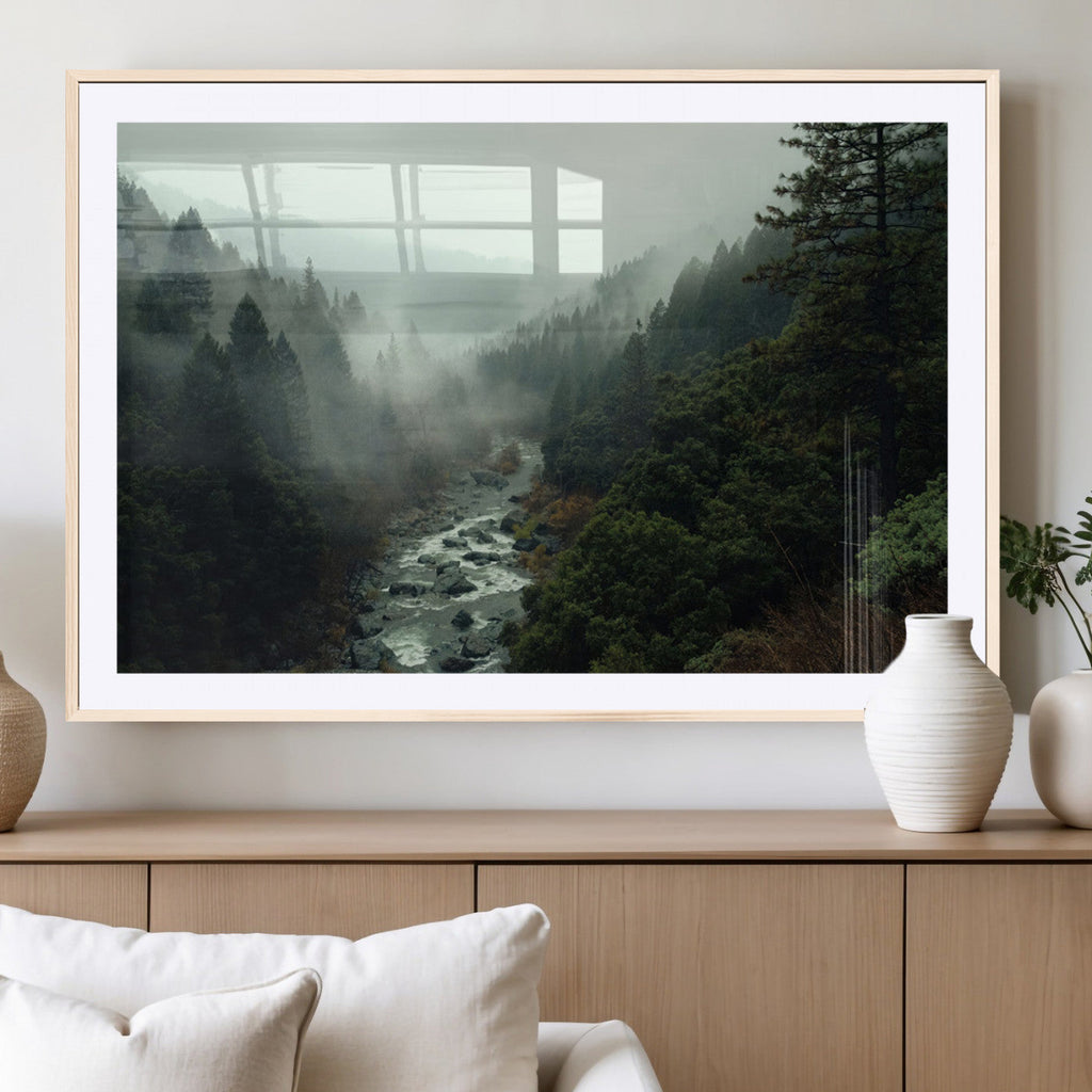 Misty Forest Wall Art, Tranquil Nature Landscape, Ready to Hang | Extra Large 3 Piece Canvas Wall Art