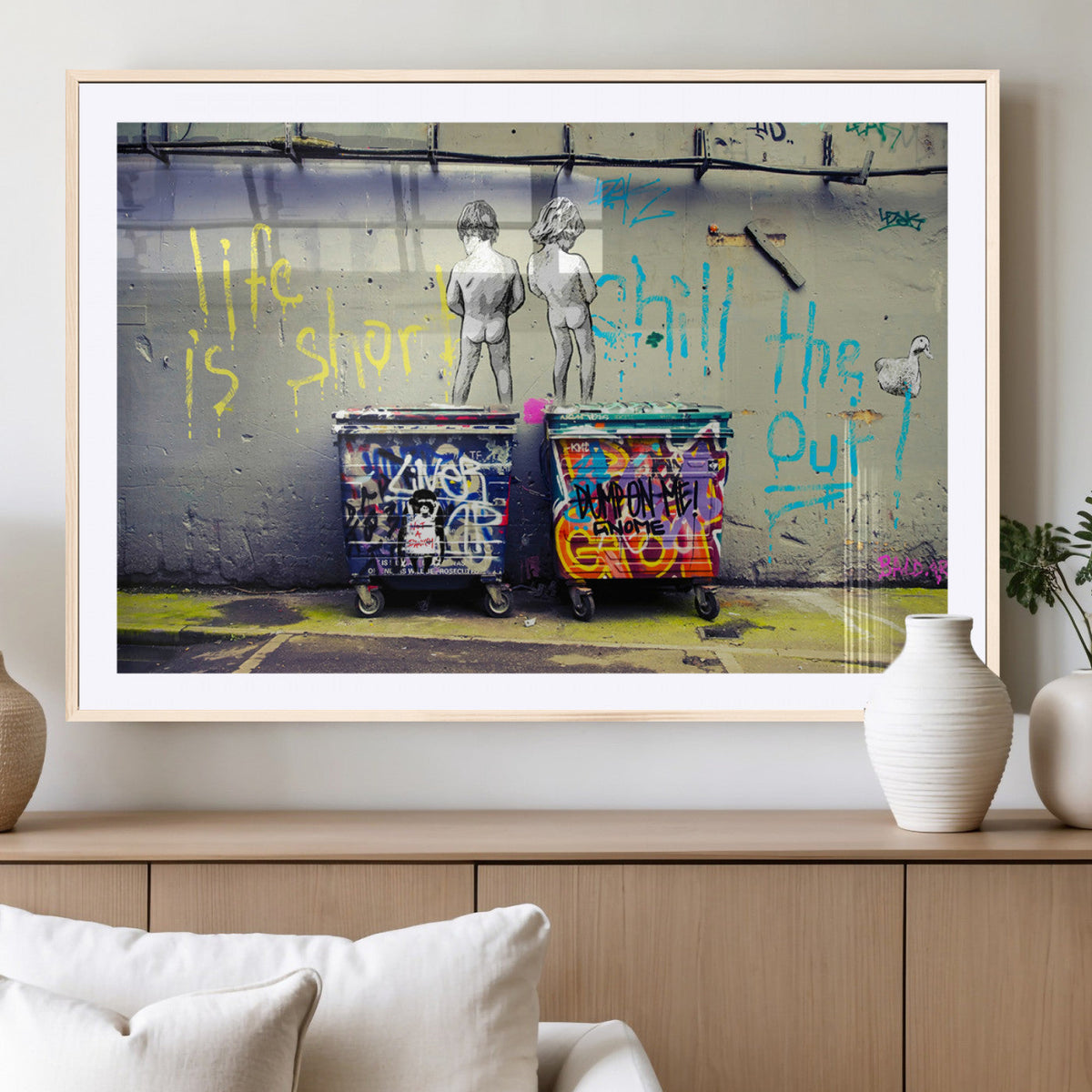 Banksy Life is Short Wall Art, Iconic Graffiti Street Art Canvas Print