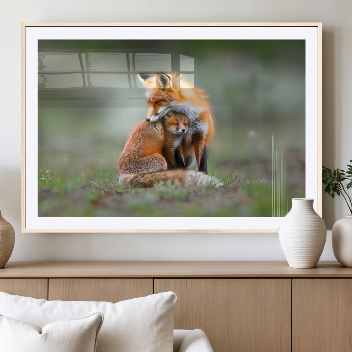 Heartwarming Fox and Baby Cub Wall Art | Canvas Print of Foxes in Nature