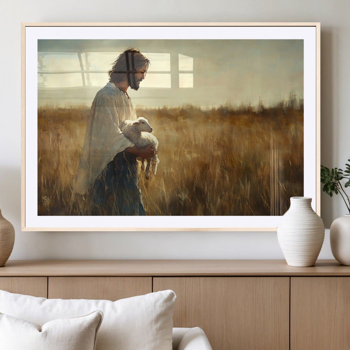 Jesus the Good Shepherd Wall Art Canvas Print, Inspirational Christian Religious Print for Prayer Room