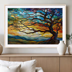 Vibrant Mosaic Tree of Life Wall Art, Stained Glass Style Canvas Print