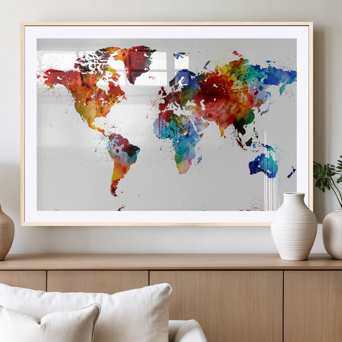 Colorful World Map Canvas Wall Art Print, Contemporary Global Map Artwork
