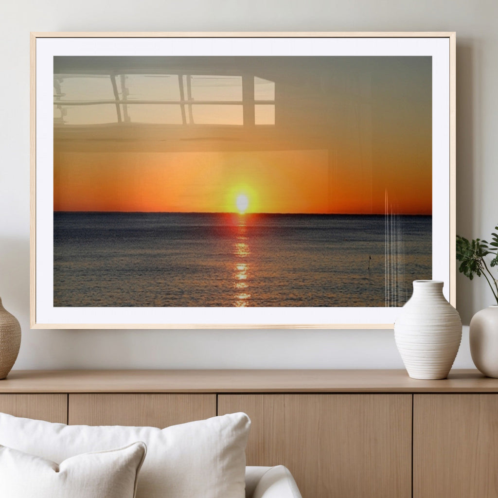 Golden Horizon Sunset Over Ocean Wall Art Canvas Print | Tropical Beach Canvas