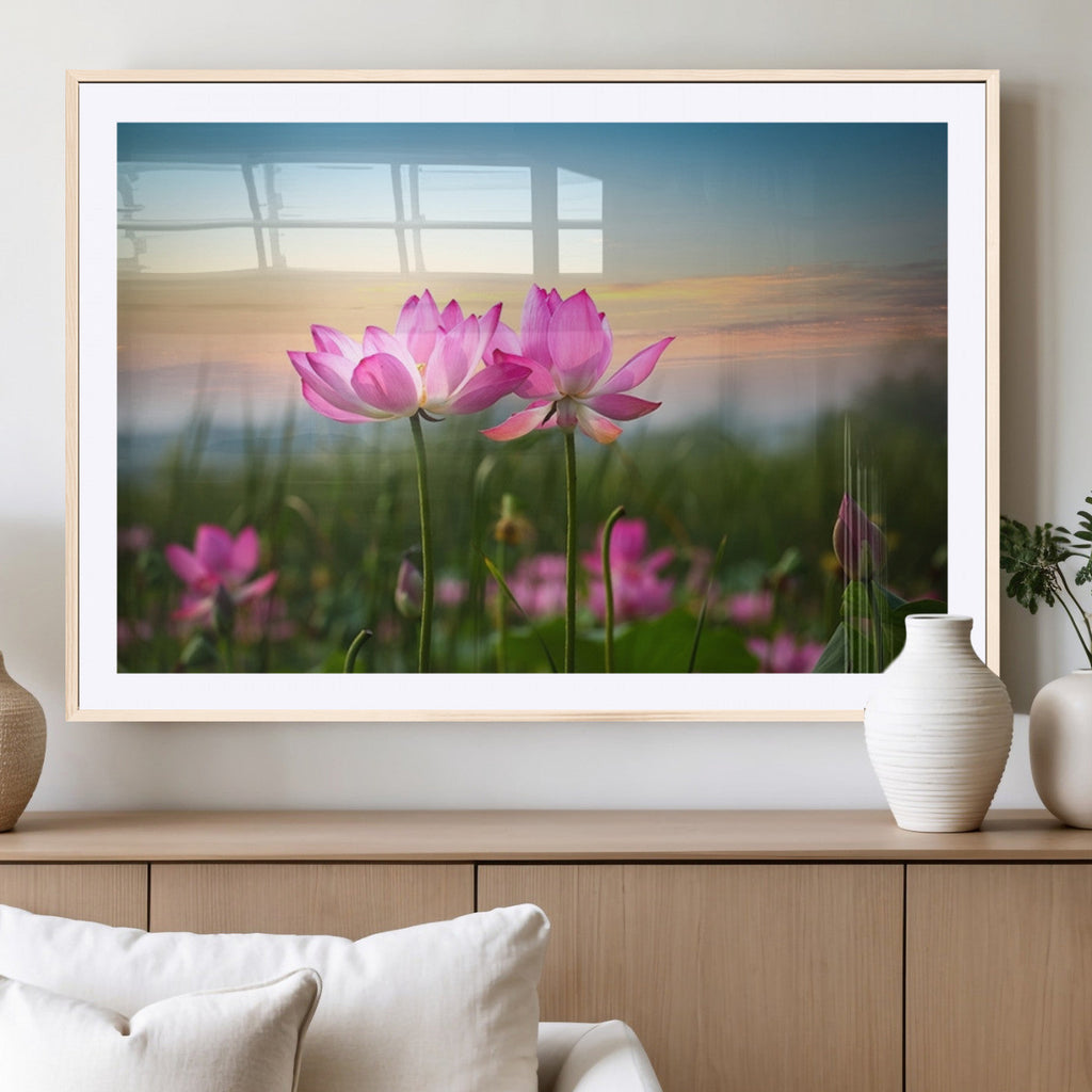 Pink Flower on the Mountain Canvas Print, Framed Pink Flower Canvas Wall Art