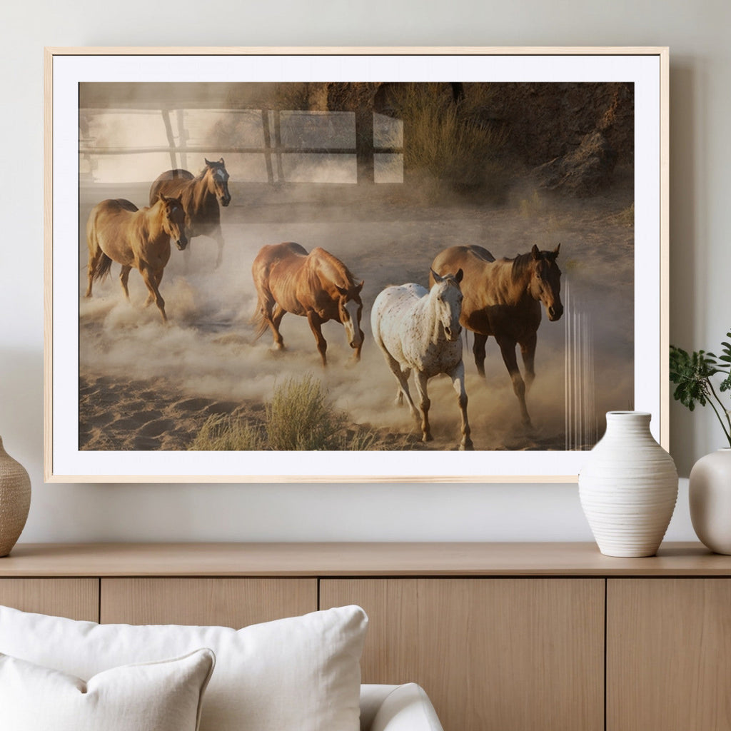 Large Wall Art 5 Horses Running on Sand Canvas Print
