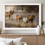 Large Wall Art 5 Horses Running on Sand Canvas Print