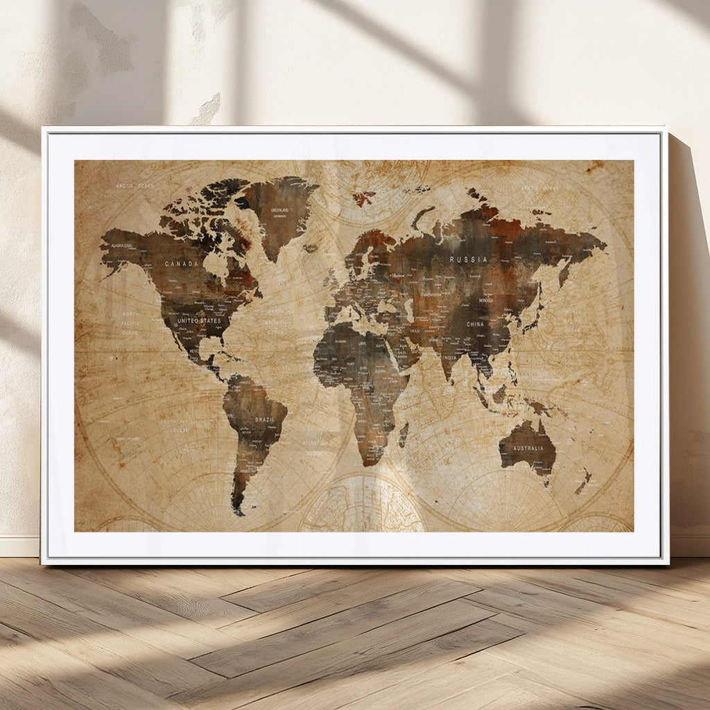 Push Pin World Map Canvas Print | Framed Travel Tracker Wall Art
