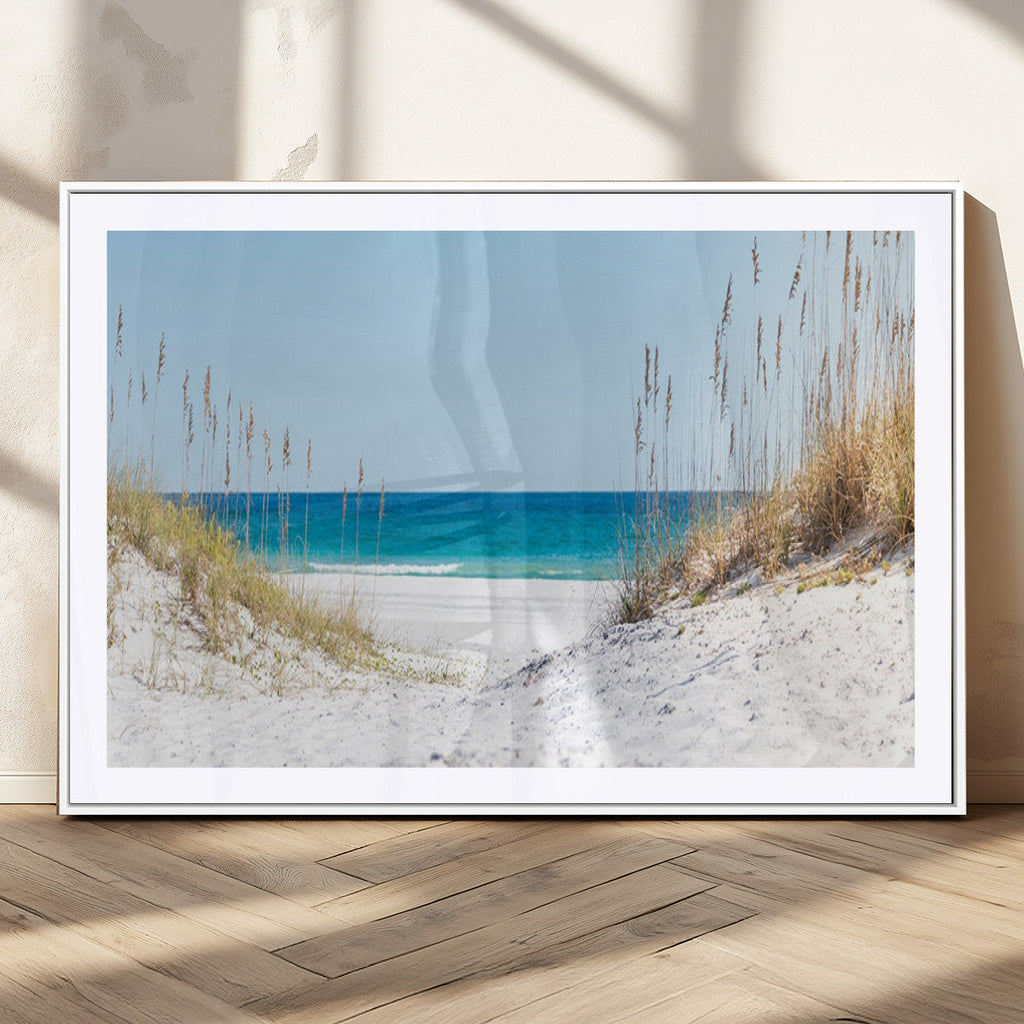 Serene Coastal Dune Path with Ocean View, 3-Panel Beach Canvas Wall Art