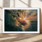 Ocean Wave Sunset Canvas Wall Art | Triptych Seascape Print