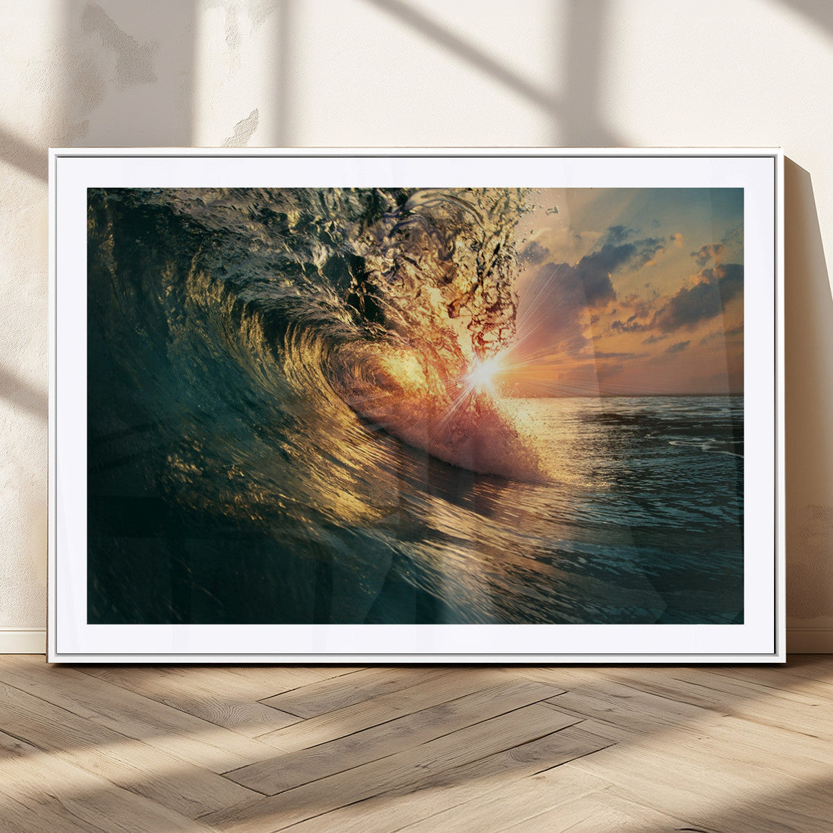 Ocean Wave Sunset Canvas Wall Art | Triptych Seascape Print