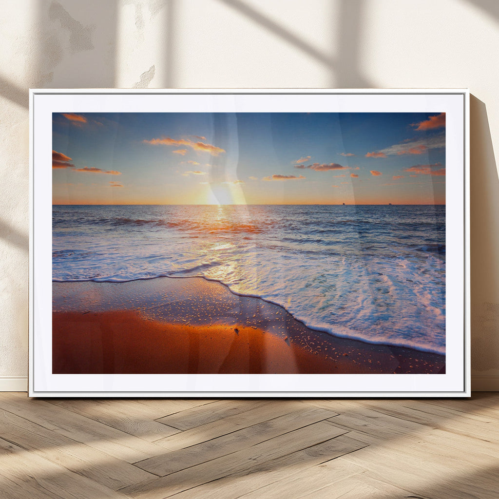 Tropical Ocean Sunset Wall Art Canvas Print, Golden Beach Horizon, Coastal Island Decor