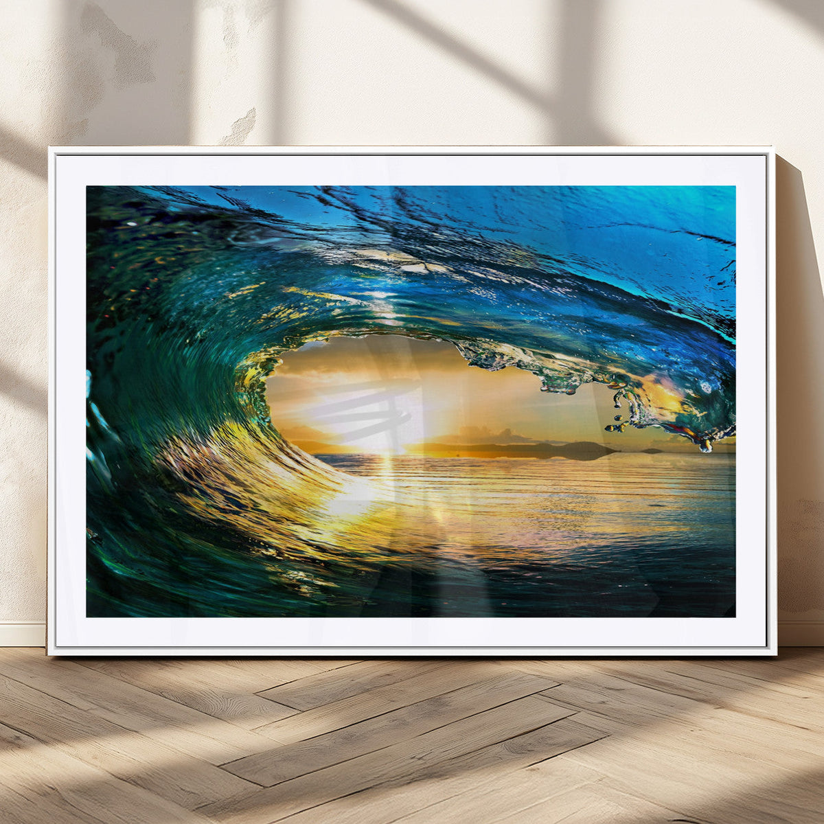 Ocean Wave at Sunset Canvas Art, Large Wall Print of Vibrant Surfing Wave