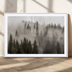 Foggy Mountain Wall Art | 3-Panel Foggy Forest and Mountain Landscape Canvas Print