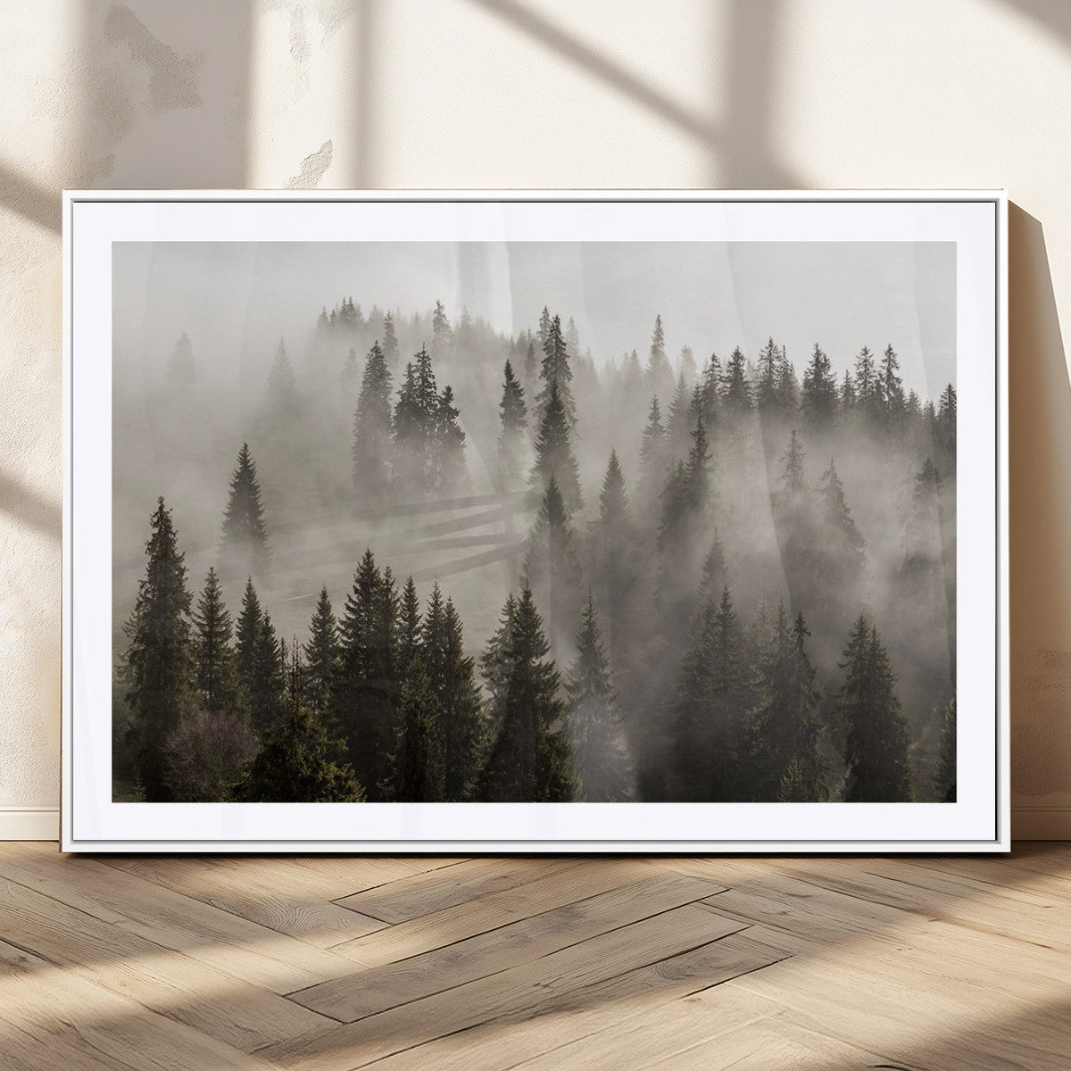 Foggy Mountain Wall Art | 3-Panel Foggy Forest and Mountain Landscape Canvas Print