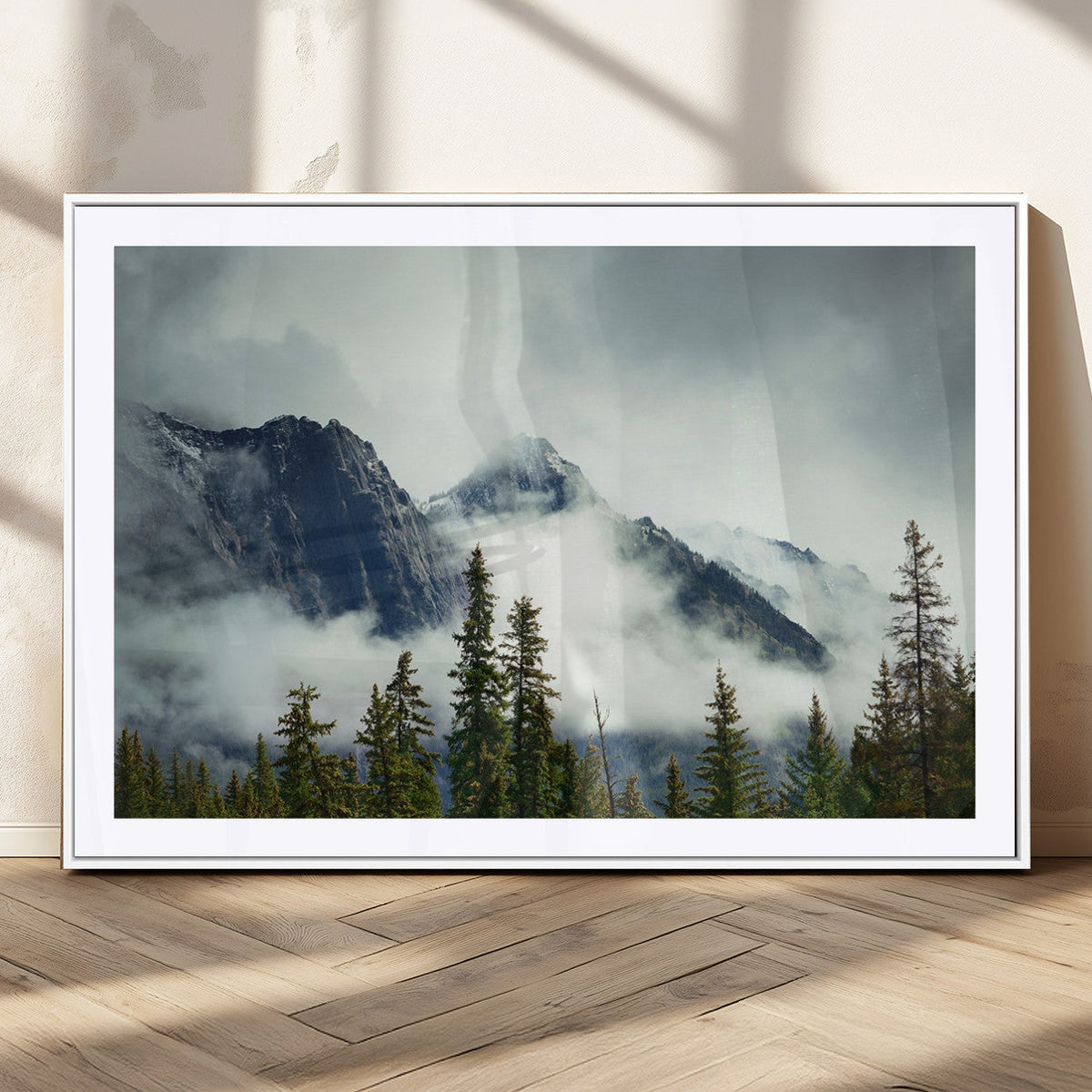Mountain Mist Canvas Wall Art Print | 3-Panel Foggy Forest and Mountain Landscape