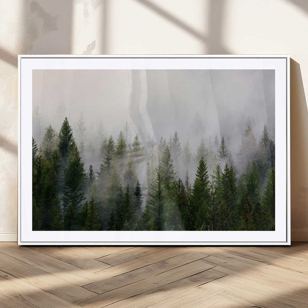 Forest Wall Art Canvas Print | Foggy Forest Wall Art | Pine Wood Forest Print