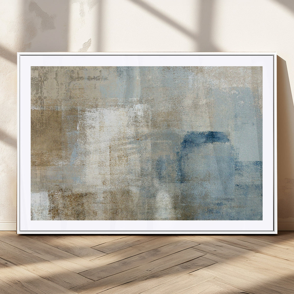 Abstract Blue and Beige Wall Art, Modern Minimalist Canvas Print Set