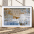 Blue Multi Panel Abstract Wall Art Canvas, Abstract Blue and Gold Canvas Print