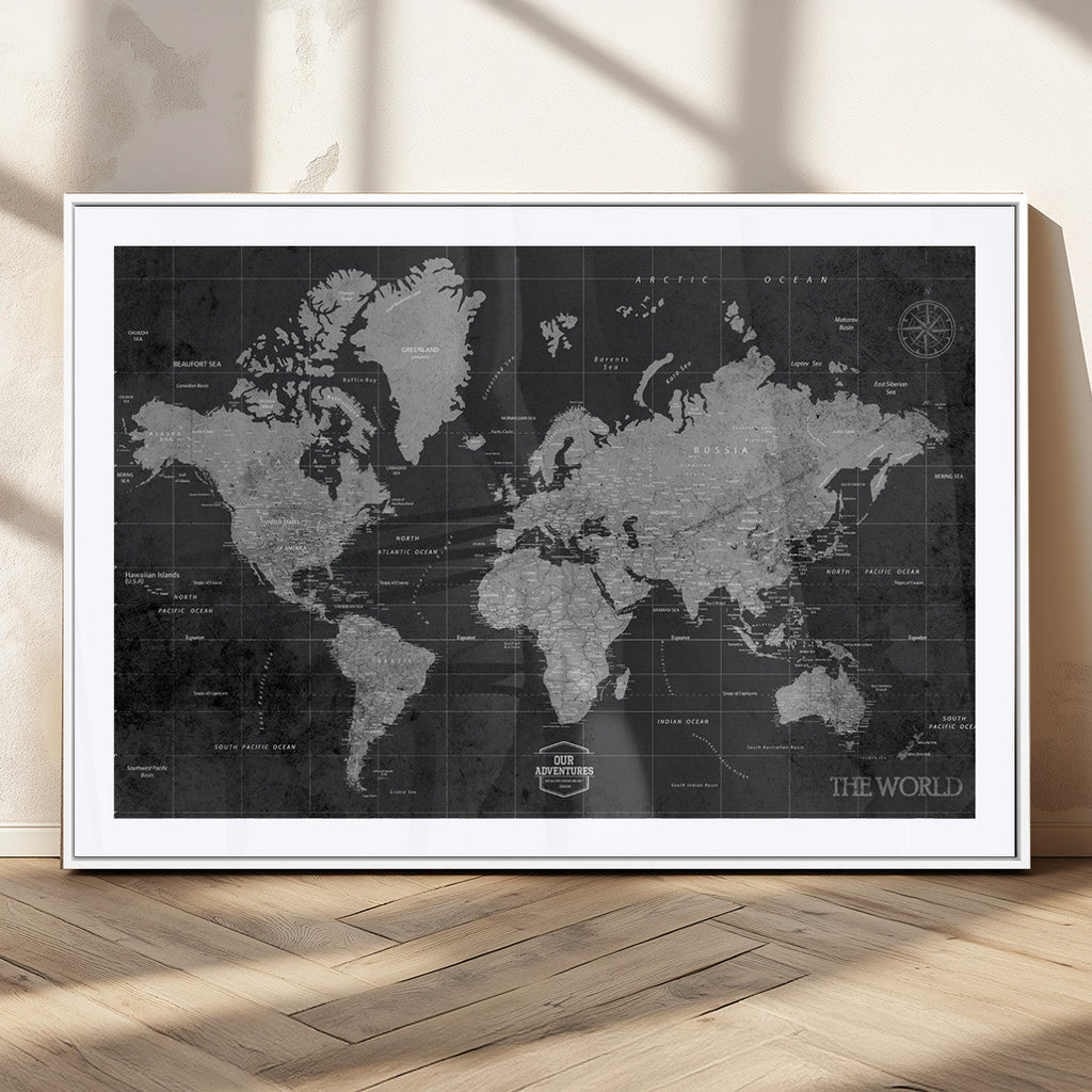 World Map Canvas Print, Detailed Map of the World Wall Art for Home or Office
