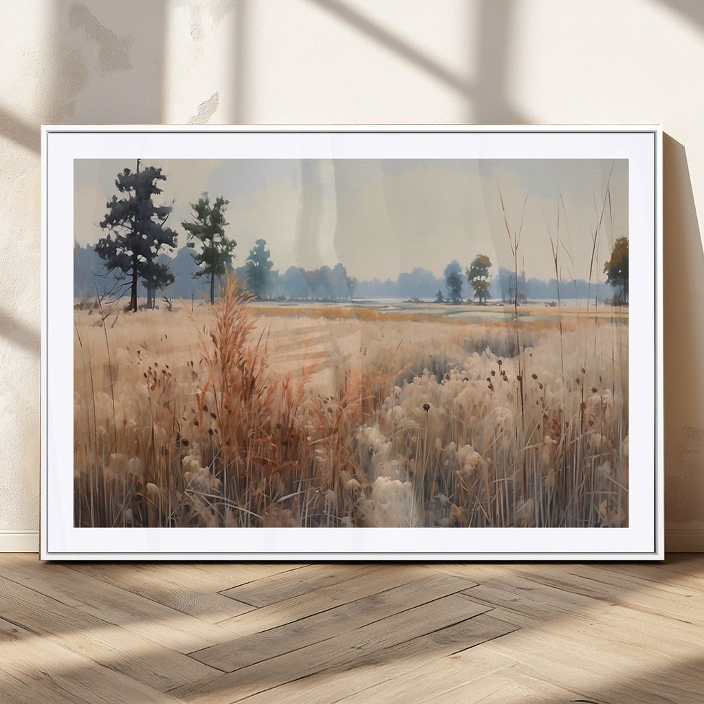 Golden Fields Canvas Wall Art Print | Serene Minimalist Landscape for Modern Decor
